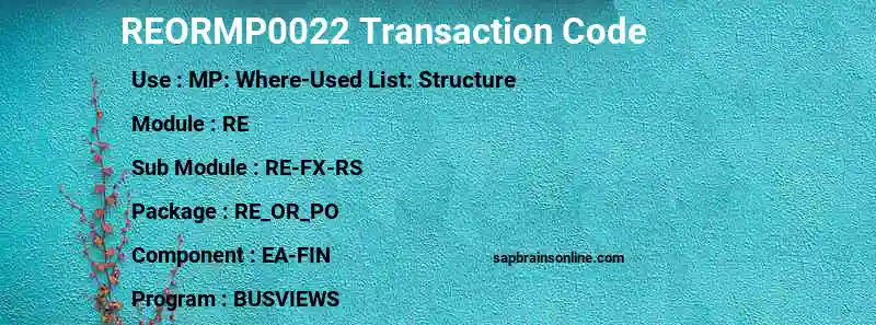 SAP REORMP0022 transaction code