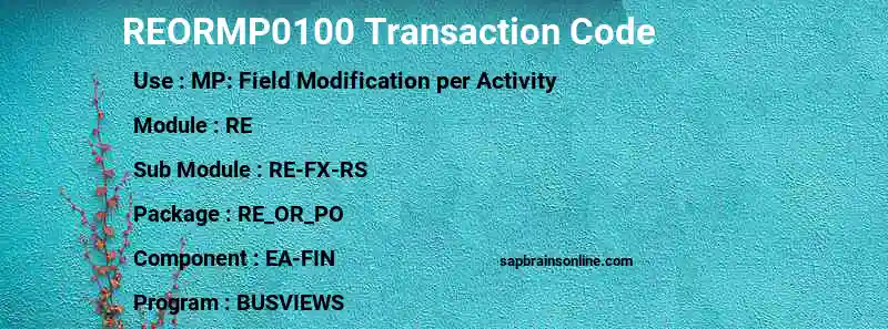 SAP REORMP0100 transaction code