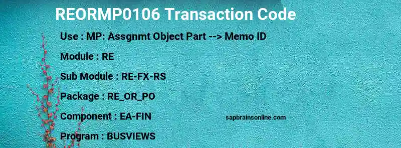 SAP REORMP0106 transaction code