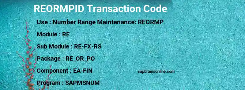 SAP REORMPID transaction code
