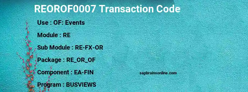 SAP REOROF0007 transaction code