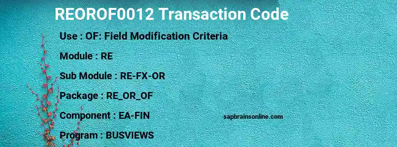 SAP REOROF0012 transaction code