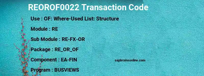 SAP REOROF0022 transaction code