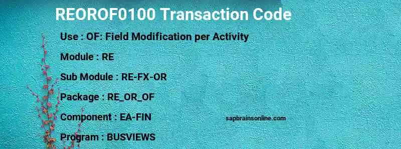 SAP REOROF0100 transaction code