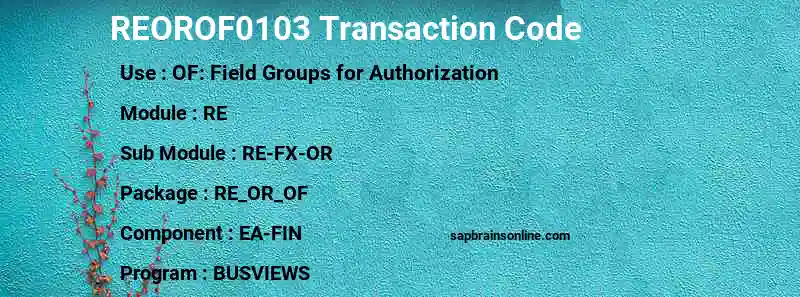 SAP REOROF0103 transaction code