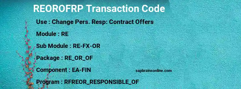 SAP REOROFRP transaction code