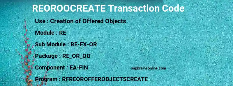 SAP REOROOCREATE transaction code