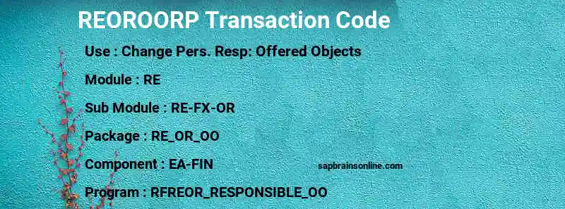 SAP REOROORP transaction code