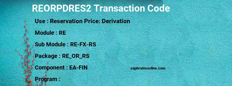 SAP REORPDRES2 transaction code