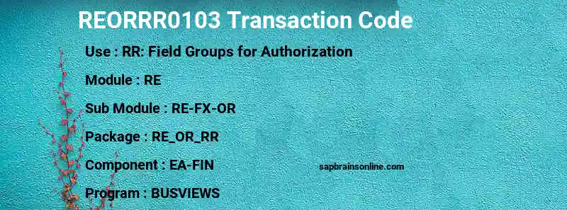 SAP REORRR0103 transaction code