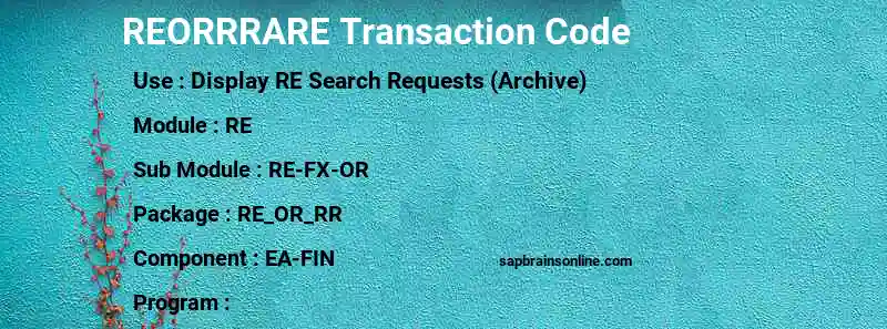 SAP REORRRARE transaction code