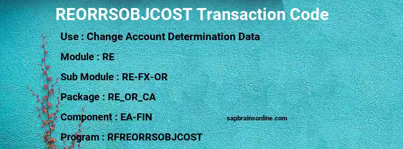 SAP REORRSOBJCOST transaction code