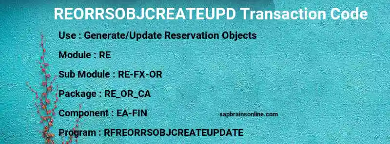 SAP REORRSOBJCREATEUPD transaction code