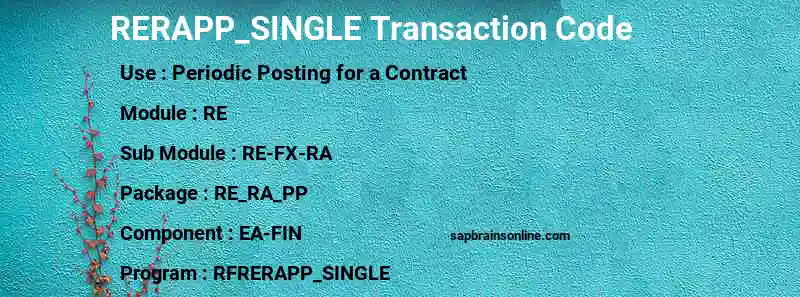 SAP RERAPP_SINGLE transaction code