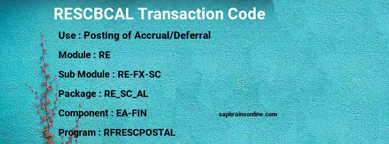 SAP RESCBCAL transaction code