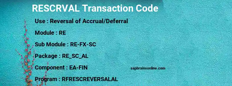 SAP RESCRVAL transaction code
