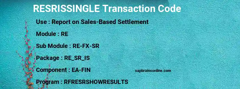 SAP RESRISSINGLE transaction code