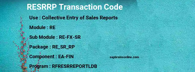 SAP RESRRP transaction code