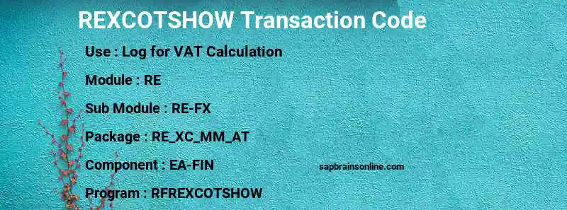 SAP REXCOTSHOW transaction code