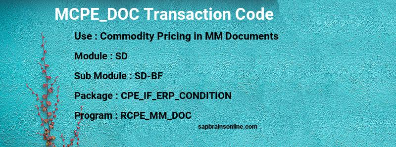 SAP MCPE_DOC transaction code