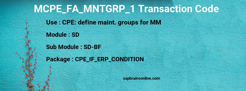 SAP MCPE_FA_MNTGRP_1 transaction code