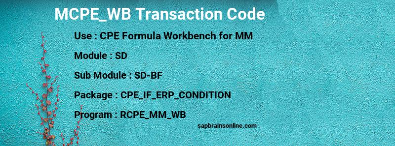 SAP MCPE_WB transaction code