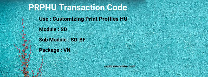 SAP PRPHU transaction code