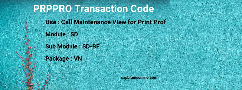 SAP PRPPRO transaction code