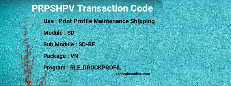 SAP PRPSHPV transaction code