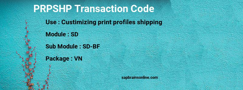 SAP PRPSHP transaction code