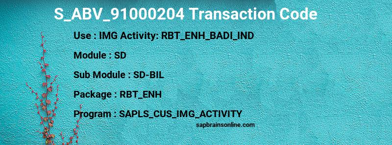 SAP S_ABV_91000204 transaction code