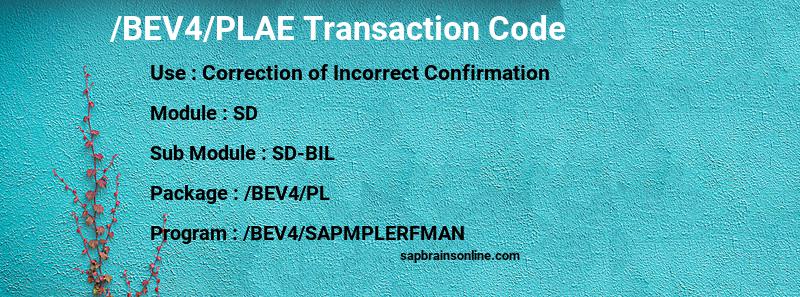 SAP /BEV4/PLAE transaction code
