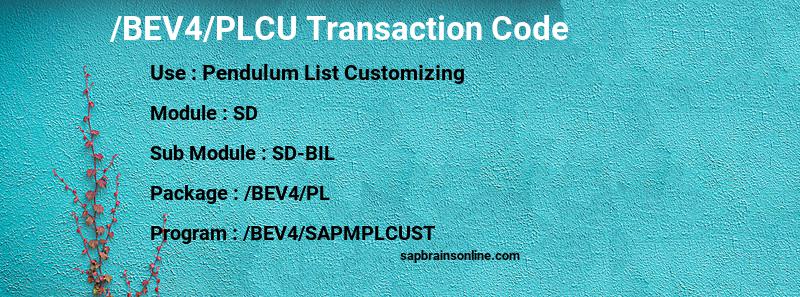 SAP /BEV4/PLCU transaction code