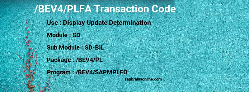 SAP /BEV4/PLFA transaction code