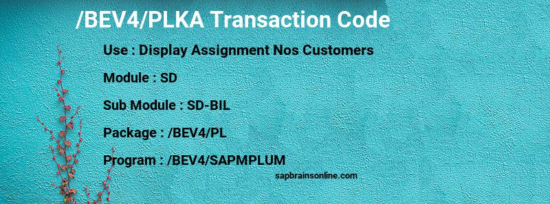 SAP /BEV4/PLKA transaction code