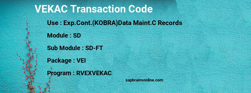 SAP VEKAC transaction code