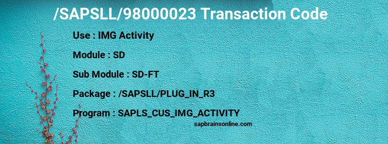 SAP /SAPSLL/98000023 transaction code