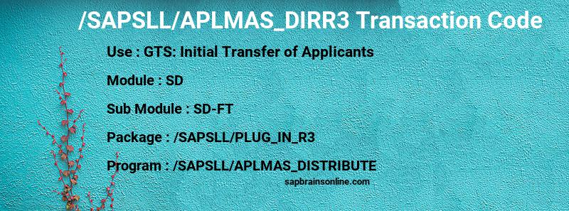 SAP /SAPSLL/APLMAS_DIRR3 transaction code