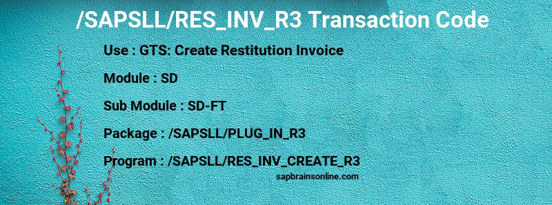 SAP /SAPSLL/RES_INV_R3 transaction code