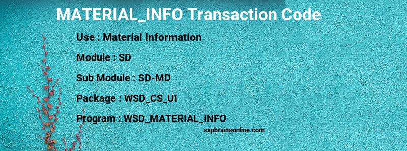 SAP MATERIAL_INFO transaction code