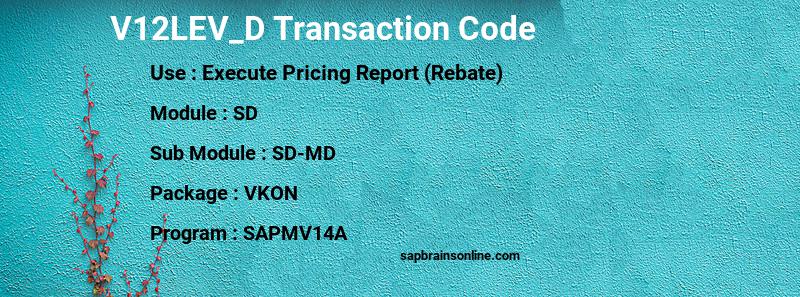 SAP V12LEV_D transaction code