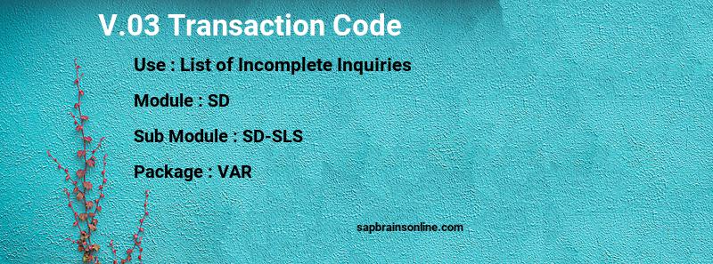 SAP V.03 transaction code