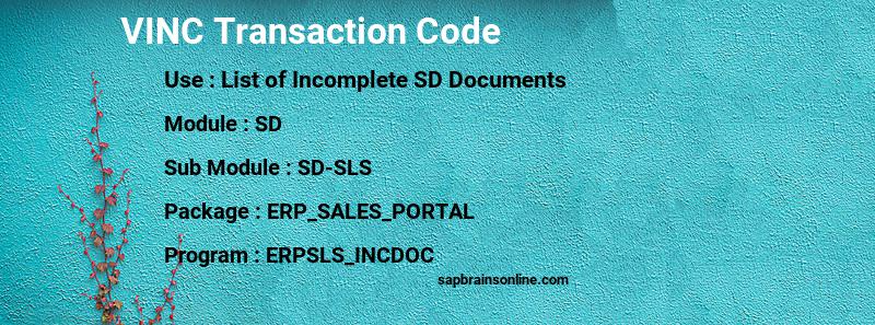 SAP VINC transaction code