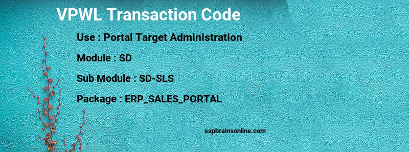 SAP VPWL transaction code