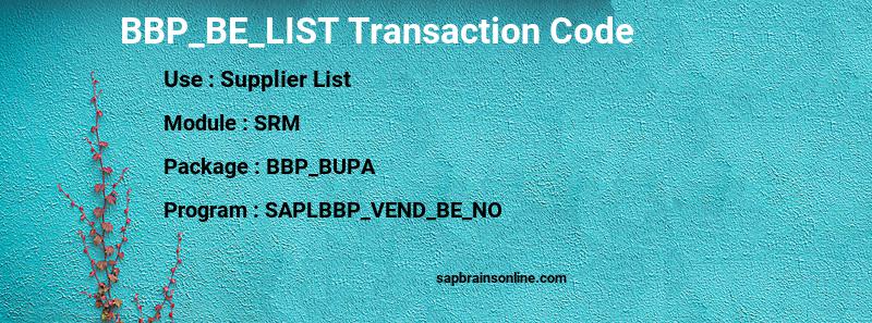 SAP BBP_BE_LIST transaction code