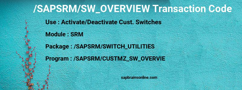 SAP /SAPSRM/SW_OVERVIEW transaction code