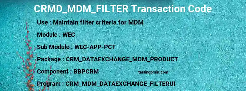 SAP CRMD_MDM_FILTER transaction code