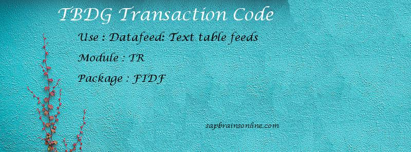 SAP TBDG transaction code