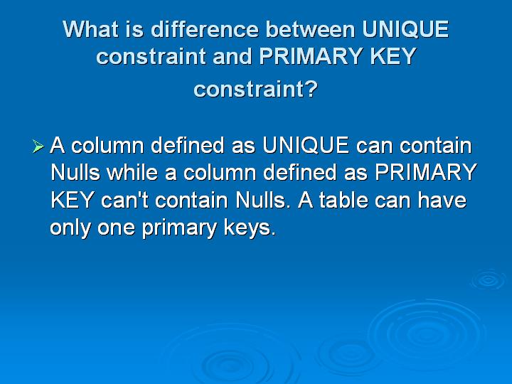 44_What is difference between UNIQUE constraint and PRIMARY KEY constraint