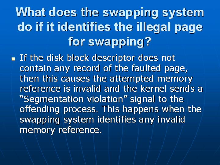 29_What does the swapping system do if it identifies the illegal page for swapping